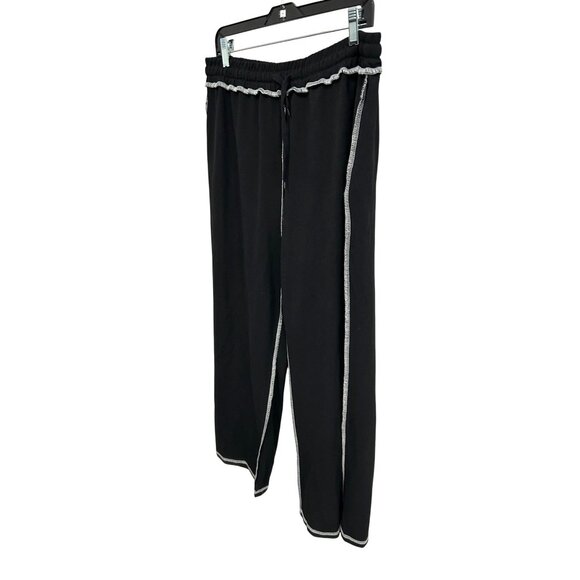 Black Wide Leg Pants With Contrast Stitching Elastic Waistband SZ 1XL - Picture 3 of 9
